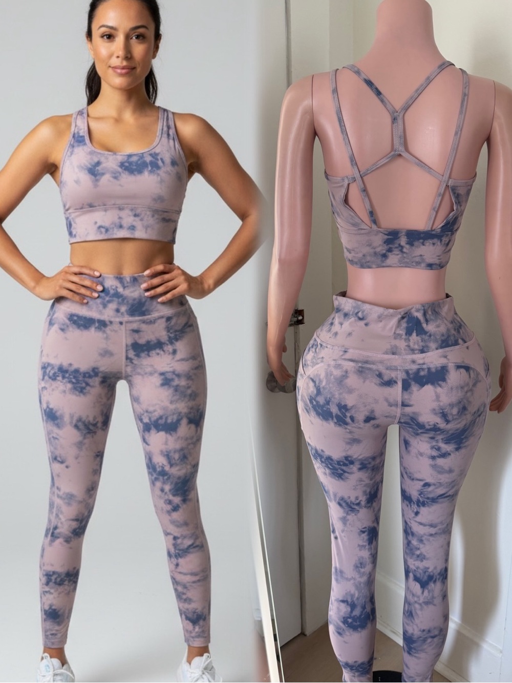 Tie-Dye High-Waist Leggings & Strappy Sports Bra Set